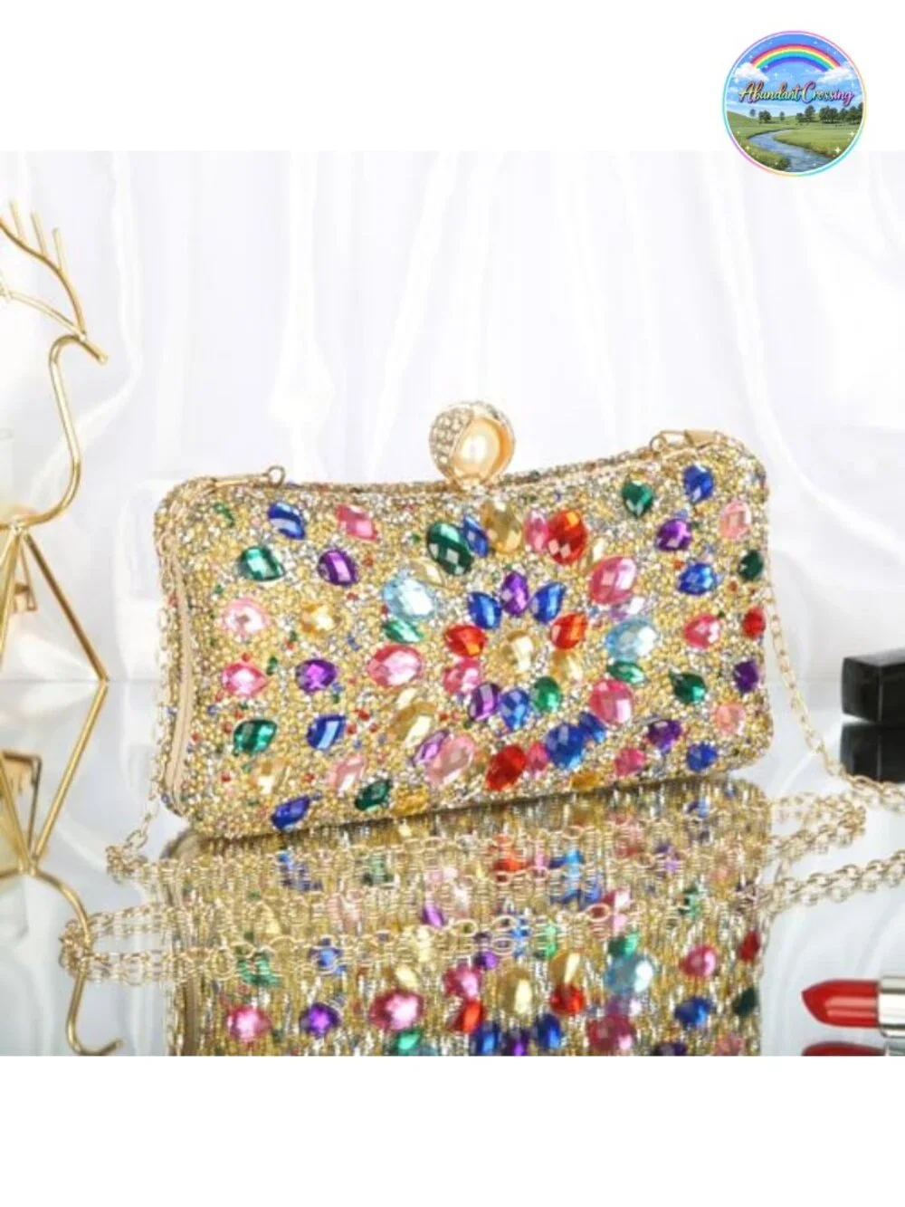 Rhinestone Clutch Evening Bag Sparkly Party Purse with Detachable Chain